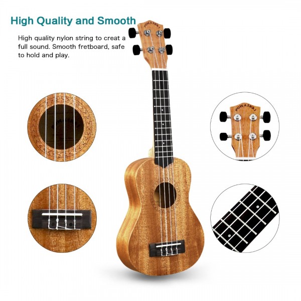 Pomaikai Soprano Ukulele 21 inches Beginner Ukulele with Gig Bag