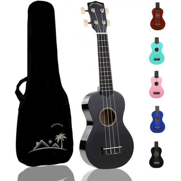Pomaikai Soprano Ukulele Beginner Kid Ukulele(Blac...