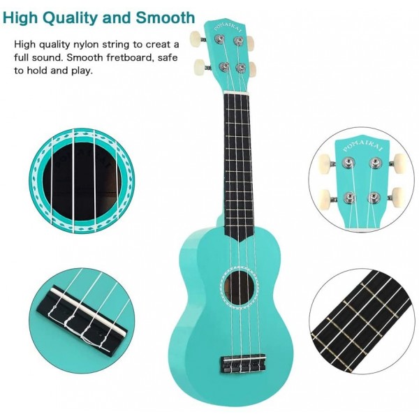 Pomaikai Soprano Ukulele Beginner Kid Ukulele(Light Blue - Leaf)