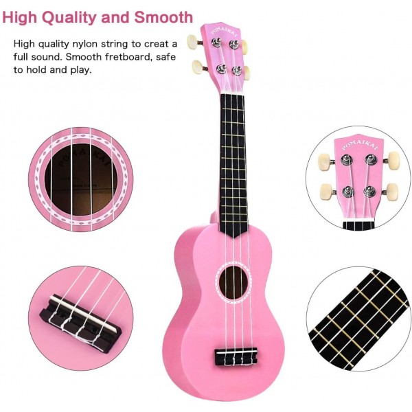 Pomaikai Soprano Ukulele Beginner Kid Ukulele with Gig Bag (Pink)
